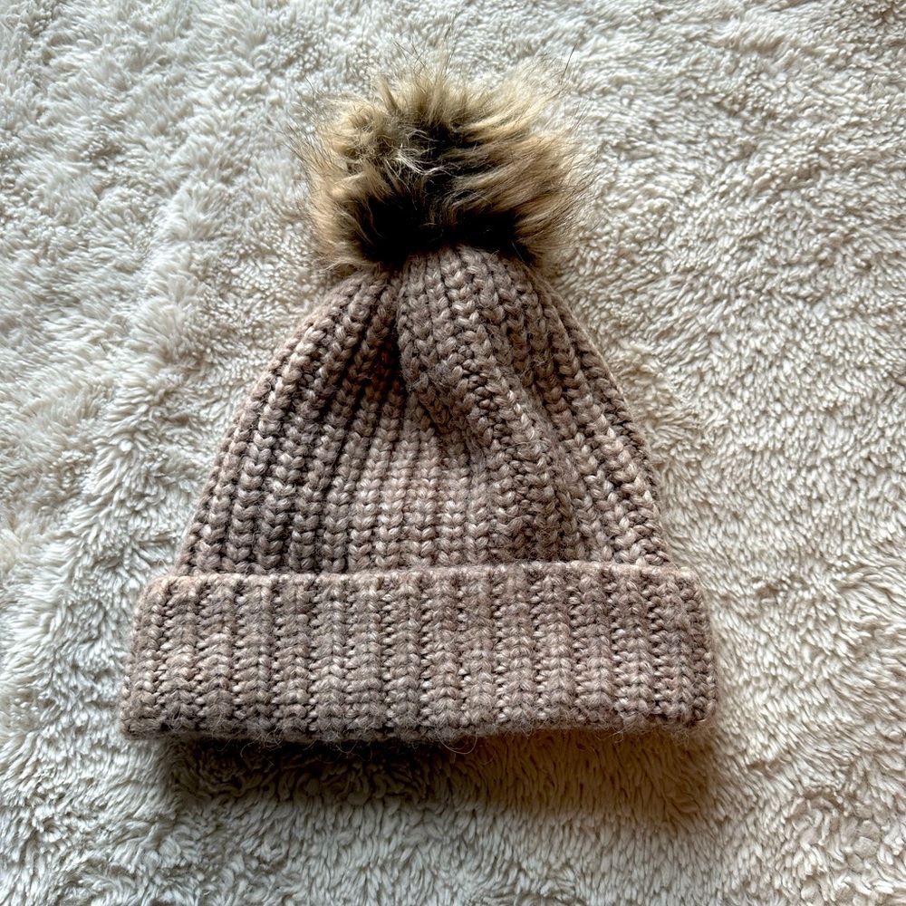Express Knit Beanie with Faux Fur Pom
